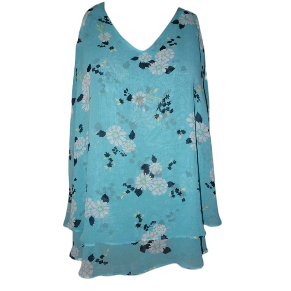 Lane Bryant Double Chiffon Blue Floral Tank Top Blouse Size 24 - Picture 1 of 2